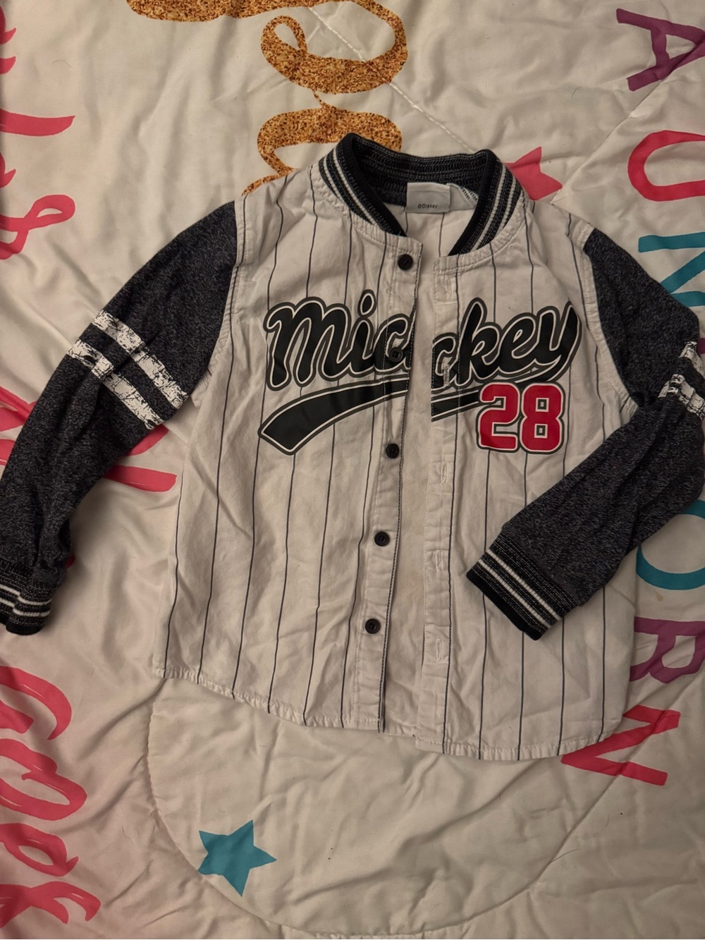 Kids' Dian Striped Baseball Jacket - White & Navy with Red 28